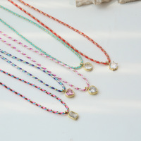 Collier en paracorde coloré fait main avec pendentif cœur étincelant en zircon, ras-de-cou plaqué or 18 carats, chaîne en corde tressée pour femme