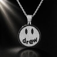 Collier pendentif Drew Smiley Face en cuivre incrusté de zircon, collier en cristal scintillant, bijoux de mode streetwear hip hop