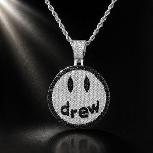 Collana con Ciondolo Drew Smiley Face in Rame Intarsiato con Zirconi e Cristalli, Gioielli Hip Hop Street Fashion - Product Image 2