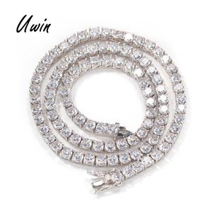 Collar de Cadena de Tenis Clásico UWIN 5A CZ de 2mm 3mm 4mm 5mm 8mm de 1 Fila de Circonitas Cúbicas Redondas Joyería Helada de Hip Hop - Product Image 1