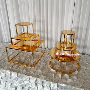 Juego de 3 bandejas para pasteles y postres de pies altos Soporte cuadrado para pasteles de <span class=keywords><strong>hierro</strong></span> para mesa de postres elegante - Product Image 3