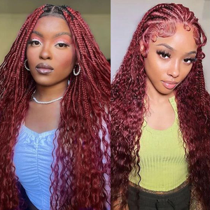 100g 99J Borgoña Cabello Humano Chino Ondulado Profundo a Granel, Paquetes de Cabello Rizado Teñido de Una Sola Tira para Trenzas Boho - Product Image 5
