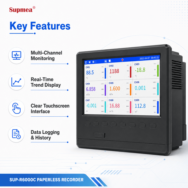 Industrial Paperless Recorder CE Approved for Chemical Plant Track Reactor Temperature and Pressure Records