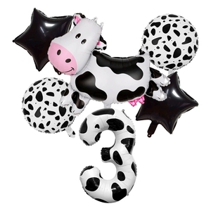 Set di 6 Palloncini in Foil MIQI a Forma di Mucca, Versione Lucida con Pentagramma, <span class=keywords><strong>40</strong></span> Pollici, Numeri 0-9 per Feste di Compleanno e Celebrazioni per Bambini - Product Image 5