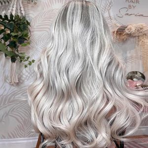 Parrucca Frontale in Pizzo HD con Capelli Vergini Remy Ondulati, Colore Grigio Argento, Cuticola Allineata, Attaccatura Pre-Pizzicata, Senza Colla - Product Image 4