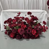 Susunan Bunga Lantai Sutra Burgundy Buatan Tangan Premium IFG Wholesale Real Touchy Romantis 90cm untuk Acara Pernikahan
