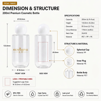 Botella Cosmética Cilíndrica de PET Transparente Esmerilado Blanco Personalizada con Tapa Esférica 100ml/150ml/200ml, Acabado Arenado, Estampado en Caliente, Vacía, Recargable