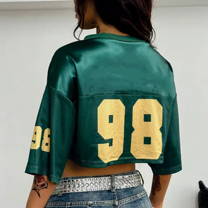 Custom Street Style Women <b>Patchwork</b> Fabric Mesh Cropped Football Jersey Cheer Training Crop Football Jersey Crop Top For Women - Product Image 2