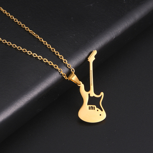 Colar masculino de pingente guitarra, colar de aço inoxidável com pingente de pedra, baixo, bijuteria para presente personalizado - Product Image 3