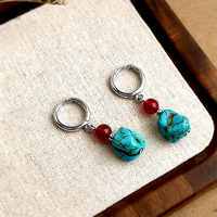 Boucles d'oreilles pendantes faites à la main pour femme, style ethnique vintage occidental, bleu turquoise et cuivre rouge, collection 2026 Comiya