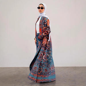 PROMISTAR modesto plisado largo cortavientos chaqueta otoño poliéster túnica impresa árabe mujer capa Medio Oriente musulmán Abaya - Product Image 2