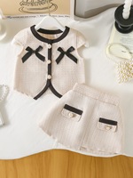 Conjunto Casual de Verano para Niña, Estilo Algodón con Aroma Suave, Color Rosa Sólido, Chaleco con Lazo y Pantalones Cortos Decorados con Perlas