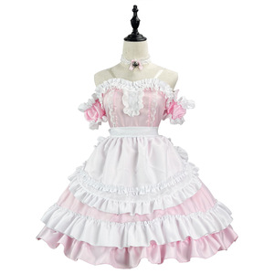 Maid Lolita Dress Costume Anime Cosplay Female Pink White Ruffle Dress Spring 2023 Polyester Material - Product Image 5