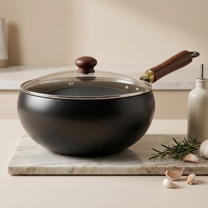Wok <span class=keywords><strong>de</strong></span> <span class=keywords><strong>hierro</strong></span> antiadherente sin recubrimiento <span class=keywords><strong>de</strong></span> 24/26/28 cm con tapa <span class=keywords><strong>de</strong></span> vidrio, sartén grande para freír. - Product Image 2