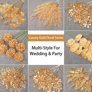 Collection de fleurs artificielles dorées de luxe, fleurs décoratives de mariage, couronnes et plantes pour arrangements floraux de mariage DIY - Product Image 1