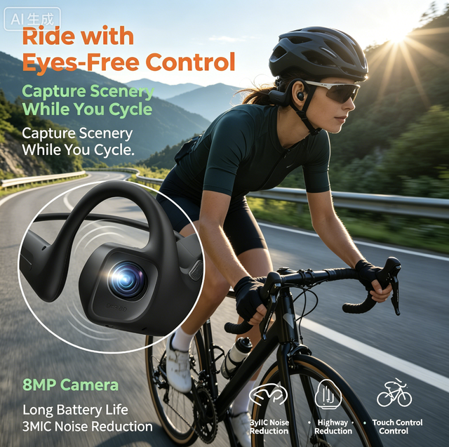 AI Open Ear Headphones 8MP Camera Real-Time Translation Music Playback Voice Assistant Support Sports Travel IPX4 Waterproof ENC