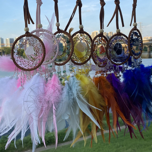 CELION Flourite Amethyst Dream Catcher buatan tangan menggantung batu alam ornamen mobil Dream Catcher kristal Dreamcatcher