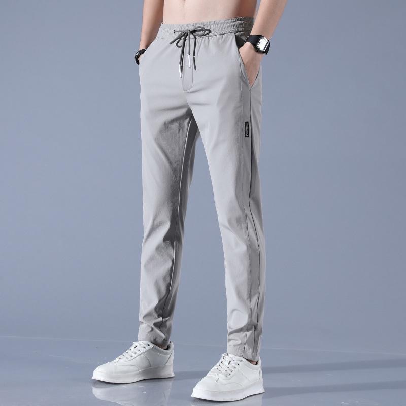 Hot Sale Ice Men's Silk Pants Elastic Breathable Outdoor Casual Pants Men Drawstring Loose Fit Sports Style Long Trousers