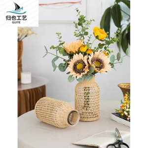 <span class=keywords><strong>Vase</strong></span> à fleurs en verre et rotin de style américain, nouveau design, pour la décoration de la maison - Product Image 5