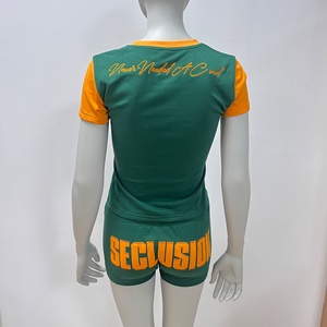 Ensemble de survêtement pour femme avec patch brodé personnalisé, ensemble deux pièces, short et t-shirt court pour femme - Product Image 2