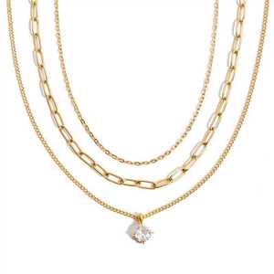 สร้อยคอแบบซ้อนชั้น ชุบทอง 18k สแตนเลสสตีล ทรงคลิปหนีบกระดาษ ประดับเพชรทรงกลม สำหรับผู้หญิง ของขวัญ เครื่องประดับ - Product Image 5