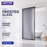 Porte patio moderne AOSTTER en aluminium double vitrage trempé avec cadre fin encastré et design coulissant dissimulé