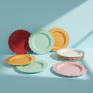 कस्टम थोक pp 7.5in 10 रंगीन डिस्पोजेबल डाइनिंग प्लेट्स पूर्ण आकार चार्जर प्लेट प्लास्टिक व्यंजन रात के खाने की प्लेट - Product Image 3