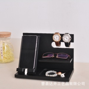 Wooden Desktop Phone Stand Black 2 Tier Charging Holder For Watch <b>Glasses</b> Storage <b>Rack</b> - Product Image 5