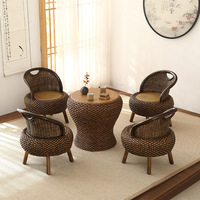 Table basse mobile de luxe en rotin et bambou avec tabouret de salon pour balcon et salon