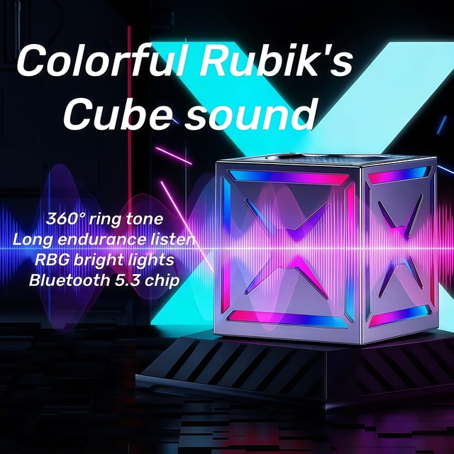 High Quality Plastic RGB Three-Way for Dazzle Magic Cube Mini Portable Wireless FM Speaker IP45 Waterproof 5W Output