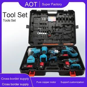 Ensemble d'outils électriques sans balais au lithium transfrontalier personnalisé perceuse à percussion meuleuse d'angle clé-jeu de quatre pièces - Product Image 2