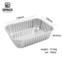 Conteneurs alimentaires en aluminium argenté en gros, 760 ml, 178 x 136 mm, pour restaurants et services de traiteur, vente en gros