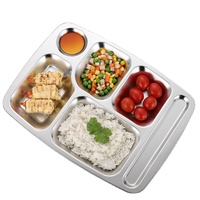 Plateau rectangulaire en acier inoxydable écologique à compartiments multiples pour l'école, boîte à lunch à 5 compartiments