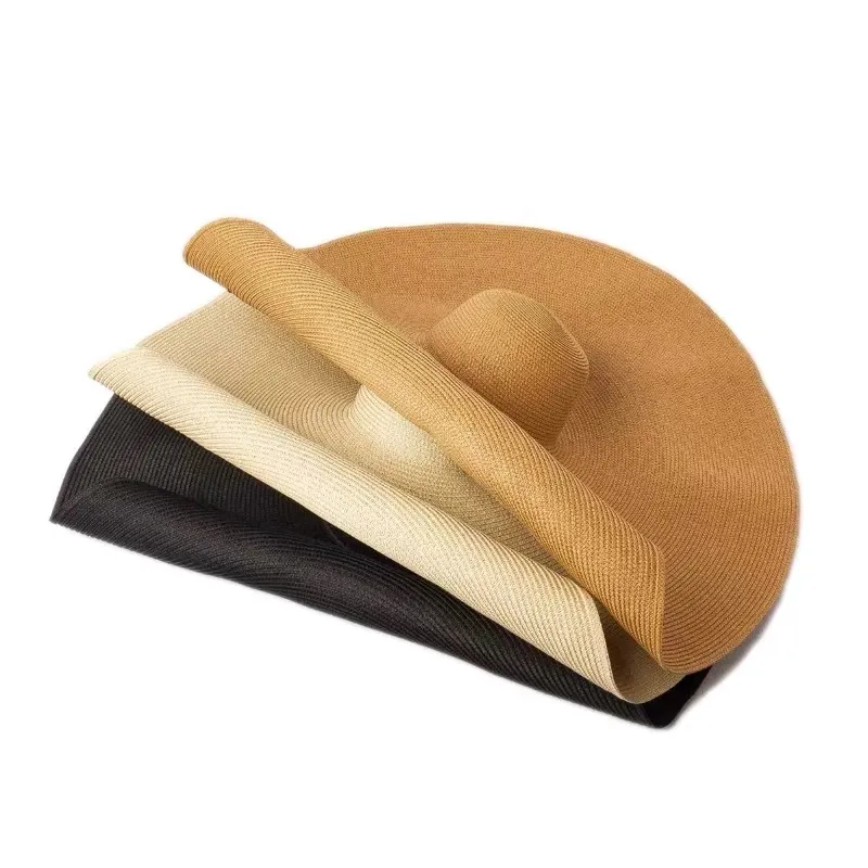 Chapéus de praia para mulheres, 25cm de aba larga, grandes, chapéu de palha, proteção uv, dobrável, sombra, chapéu