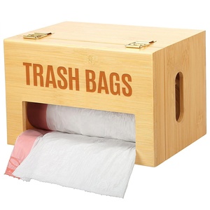 New wholesale bamboo plastic garbage bag storage rack Large garbage bag dispenser drum bracket wooden storage box