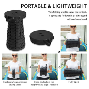 Tabouret pliant télescopique portable pour le camping en plein air, petit tabouret rond rétractable en plastique - Product Image 3