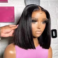 Perruque Bob Droite en Cheveux Humains, Dentelle Frontale HD 13x4, Densité 180%, Sans Colle, Dentelle Pré-Coupée, Coupe Droite, pour Femmes Noires