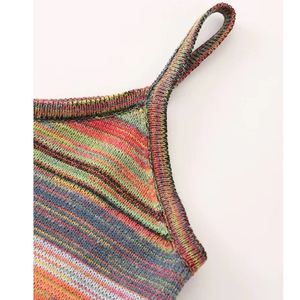 Women's Knitted Sweater Dress V Neck Spaghetti Strap <b>Long</b> Striped Cotton Maxi Dress Spring Summer Fashion - Product Image 2