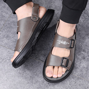 Sandalias Planas para Hombre de Cuero Genuino, Punta Abierta, Antideslizantes, Transpirables, Suela Suave, Casuales, para Playa y Conducir - Product Image 4