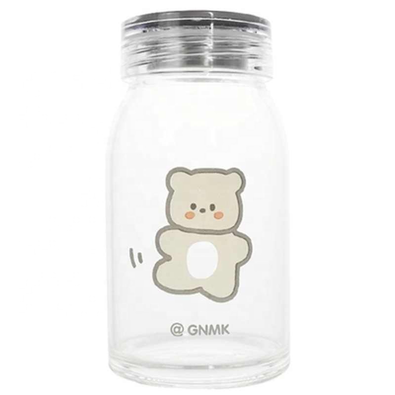 450 мл Kawaii Bear стеклянная бутылка для воды с крышкой из нержавеющей стали креативный питьевой дорожный чай Молочный Сок чашка для девочек подарок для детей