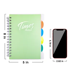 Hardcover notebook A5 OEMODM Twin-wire binding PP material cover 5 Subject Colored Index divider Tabs