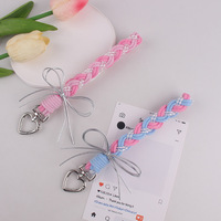 Porte-clés en corde de coton tressée artisanale avec fermoir cœur plaqué or, sangle de téléphone, bijou, breloque de sac tissée pour clés