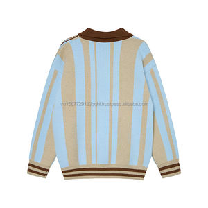 Pull à col polo à rayures verticales personnalisées à manches longues pour homme, tendance, de marque, sportif, décontracté, en tricot à revers - Product Image 6