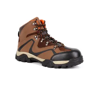 新款重型工作CE标准防滑棕色皮革基础风格钢趾男士安全鞋