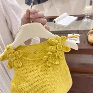 Girls Summer Lemon Yellow Floral Knitted Vest With Tulle Skirt Set Cotton Thin Two Piece Clothing - Product Image 4