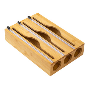 Bamboo Plastic Wrap Cutter 2 Pack Wall Mount Kitchen Dispenser Dual Roll Holder For Cling <b>Film</b> And Foil With Magnetic Adsorption - Product Image 2