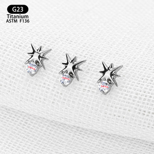 <b>Titanium</b> Sea Urchin <b>Stud</b> Earrings 4.7mm G23 F136 Prong Set Zircon Ear Cartilage Jewelry - Product Image 4