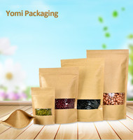 Doypack kraft type de fenêtre sac en papier kraft blanc feuille d'aluminium à l'intérieur zip lock stand up sachets pour date noix snacks emballage