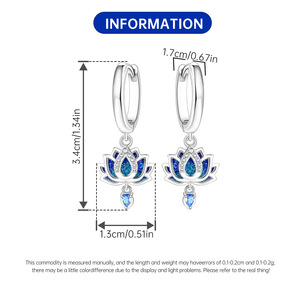 Pendientes de Loto Azul en Cobre Blanco – Accesorios para Mujer, Pendientes de Circonia Hipoalergénicos, Ideales para Uso Diario y Fiestas - Product Image 2