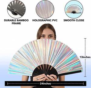 Ventilador de Mano de Bambú al por Mayor, Grande de 33cm, de PVC, para Fiestas, Decorativo, con Patrón Pintado, Souvenirs, Regalos Empresariales - Product Image 5